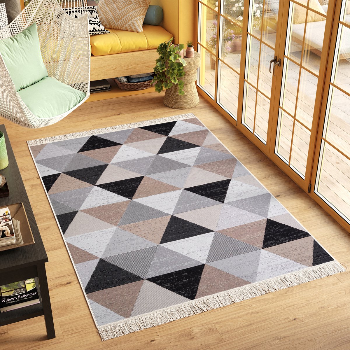 Tapiso Azteca Vloerkleed Grijs Zwart Franjes Katoenen Dubbelzijdig Tapijt Maat- 160x230