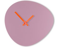 KLOQ Wandklok 'Pebble' Lavendel Grijs & Neon Oranje wijzers