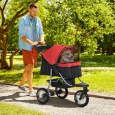 Opvouwbare huisdieren buggy met 3 wielen voor honden en katten in rood + zwart