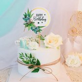 Ronde Happy Birthday Taart Topper - Groene Bladeren - Bohemian Vibe - Happy Birthday - Taart Versiering - Verjaardag Versiering - Taart Decoratie - Kinderfeestje - Toppers - Taarttopper - Cake Topper