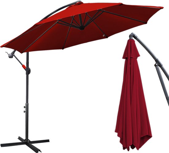 Flamingueo Strandparasol, outdoor parasol, terrasparasol, grote strandparasol, strandparasol, UPF 50 , 210 x 180 cm, Granaat, 210 x 180 cm