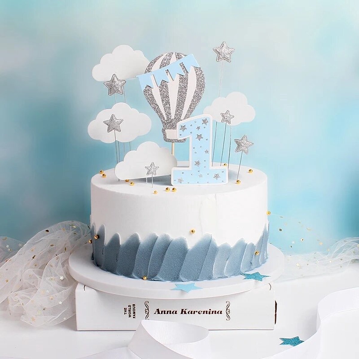 Maanster cupcake-decoraties, 7 stuks maan, ster, taarttoppers, verjaardag, maan, taartdecoraties, stertaarttoppers, maantaarttoppers, blauw zilver
