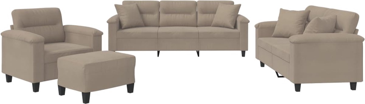vidaXL - 4-delige - Loungeset - met - kussens - microvezelstof - taupe