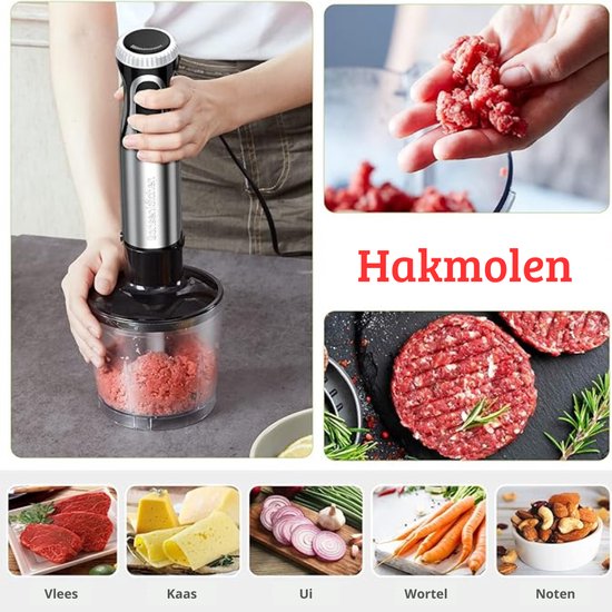 Staafmixer Elektrisch - Set - 4 in 1 - Inclusief Hakmolen, Garde, Blender, 700 ml Maatbeker, Pureerstaaf - 20 Traploze Snelheden - 1000W - Roestvrij Staal - Zwart van Thuys — afbeelding 3
