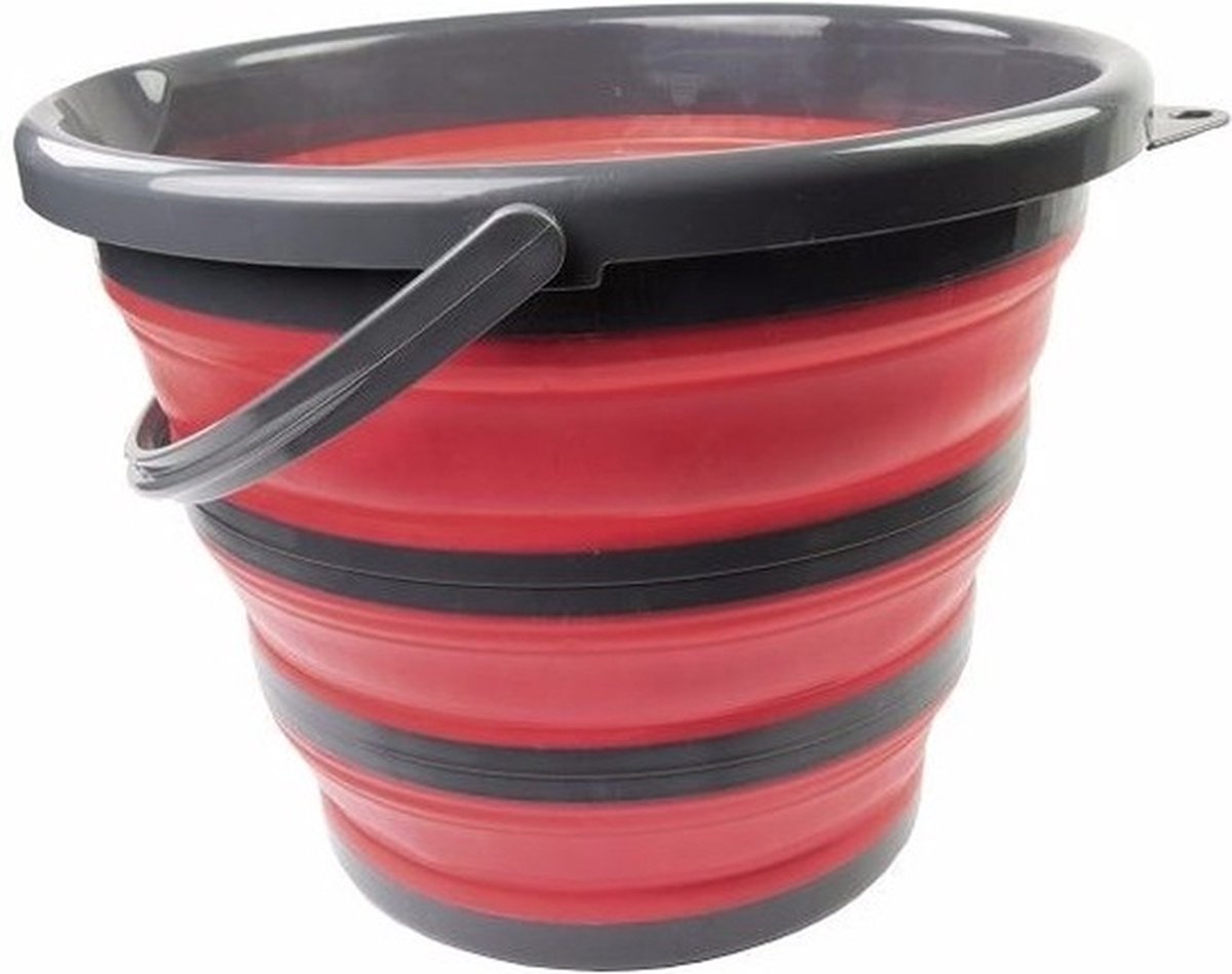 Opvouwbare emmer rood/zwart 10 liter - Huishoud/Camping emmers