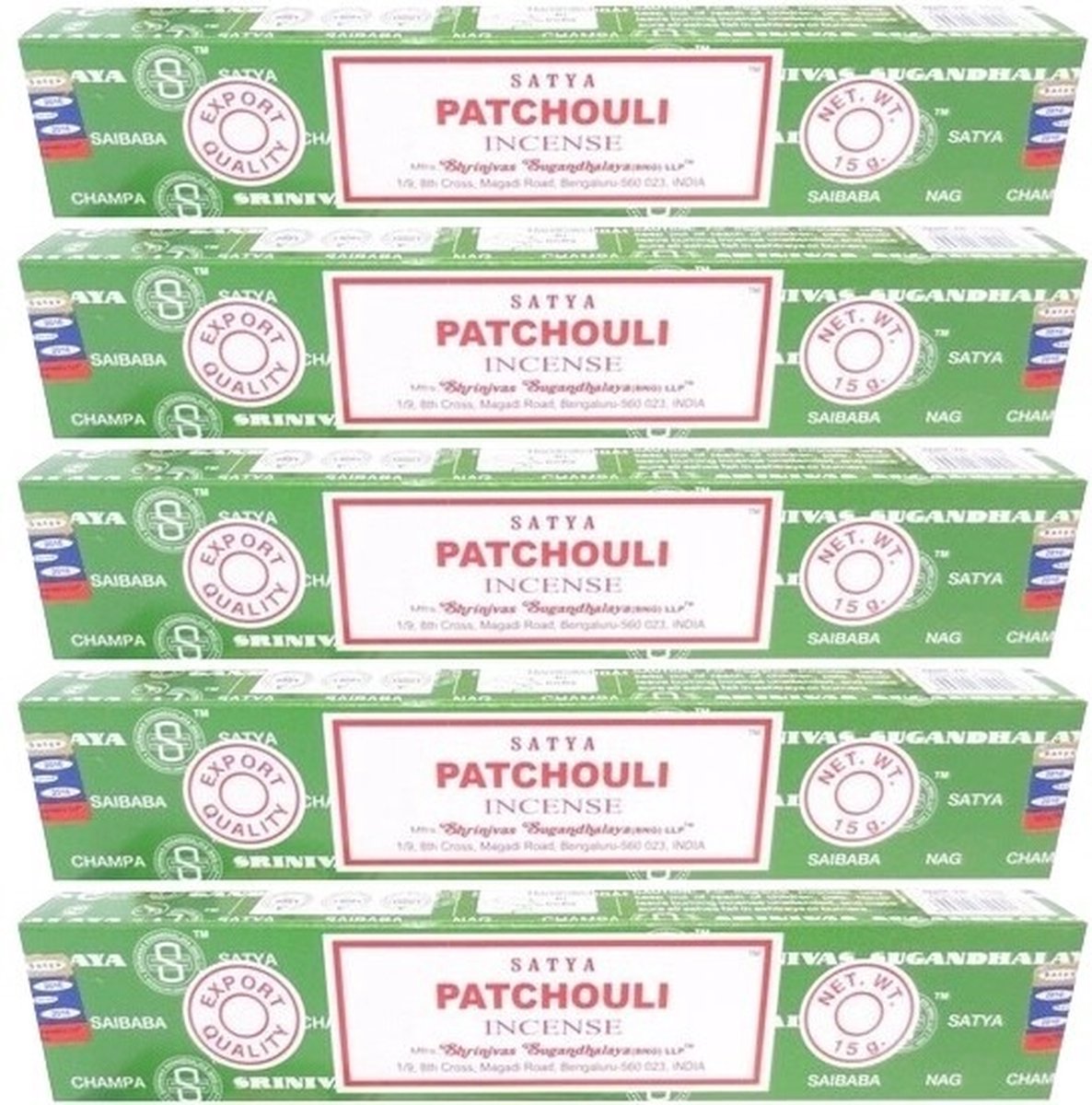 HEM Satya Nag Champa Wierook stokjes - Patchouli - 5 pakje van 12 stuks - 15 gram Multi