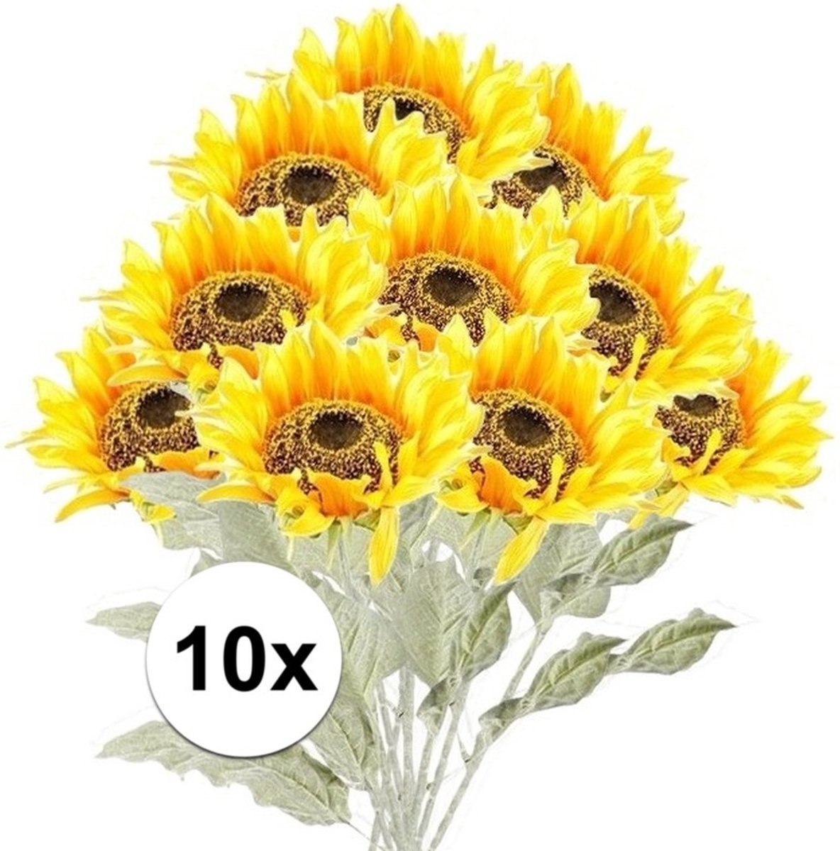 Bellatio Flowers & Plants 10x Gele zonnebloem steelbloem 82 cm - Kunstbloemen Geel