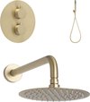 Ced'or Brass Inbouw Regendouche Met Wandarm - 30cm Hoofddouche - Geborsteld Messing - Mat Goud