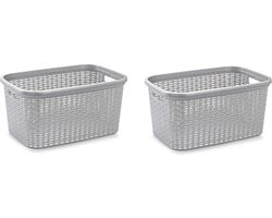 Plasticforte Wasmand - 3x stuks - 35 liter - rotan - zilvergrijs - kunststof - 53 x 36 x 26 cm