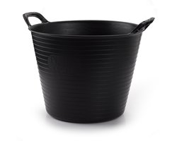 Plasticforte flexibele emmer/kuip - 4x stuks - zwart - kunststof - rond - 25 liter - 42 x 38 x 33 cm - wasmanden - tuinafval - speelgoed