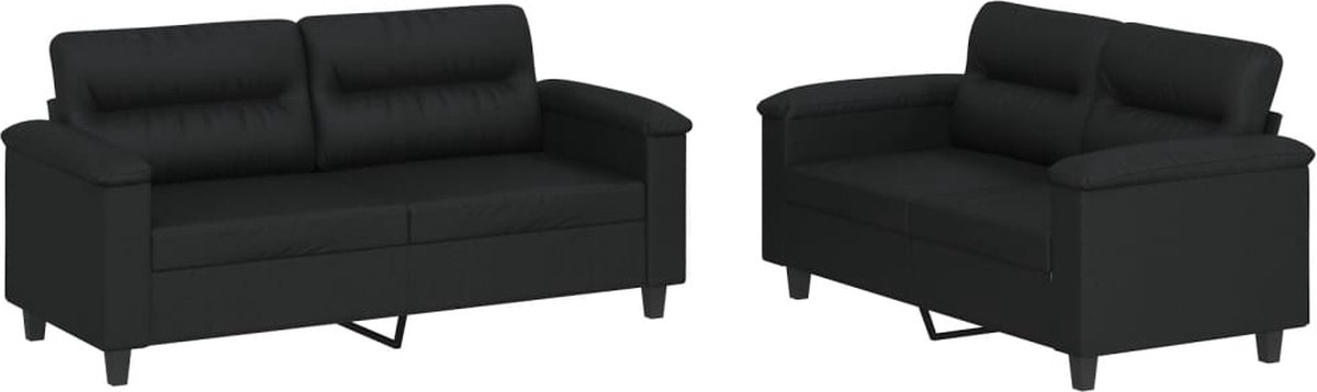 vidaXL - 2-delige - Loungeset - met - kussens - kunstleer - zwart