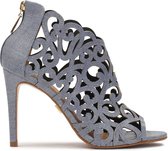 Blue peep toe boots with striking cut-out upper