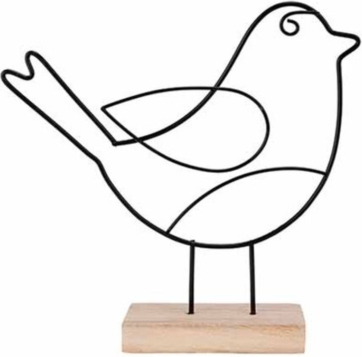 Cosy @ Home Vogel op houten standaard - 15,5x4H15cm - metaal zwart