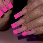 Nepnagels-Kunstnagels-Plaknagels -Designer nails - Nagellijm - Plaknagels Zelfklevende - Plaknagels met lijm - Set van 24 Nagels -roze