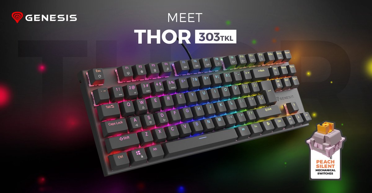 GAMING KEYBOARD GENESIS THOR 303 TKL BLACK US LAYOUT RGB BACKLIGHT MECHANICAL SILENT SWITCH HOT SWAP