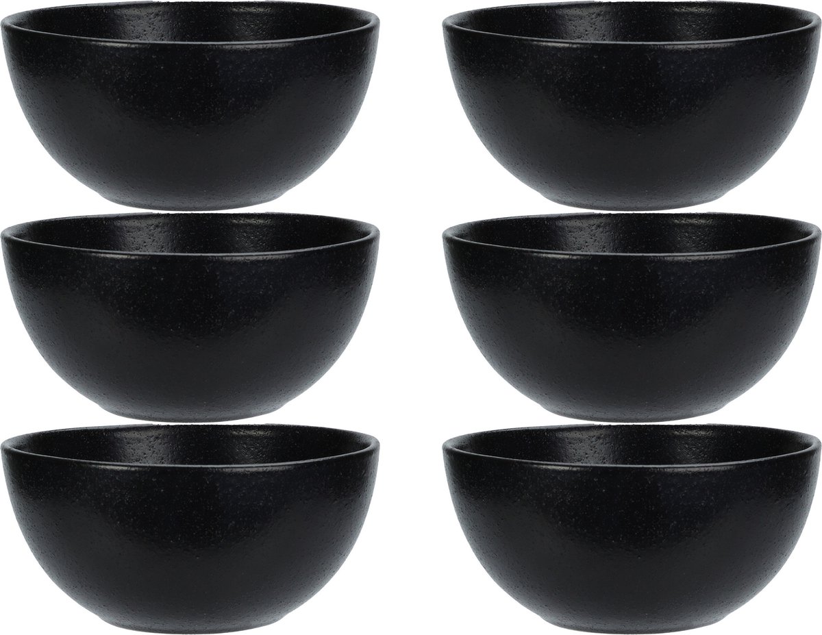 Excellent Houseware Soepkommen - 6x - Lava stone - keramiek - D15 x H7 cm - zwart - Stapelbaar