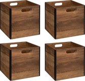 Panier de rangement/panier de placard - 4x - marron foncé - 29 litres - Bois MDF - 31 x 31 x 31 cm - pliable