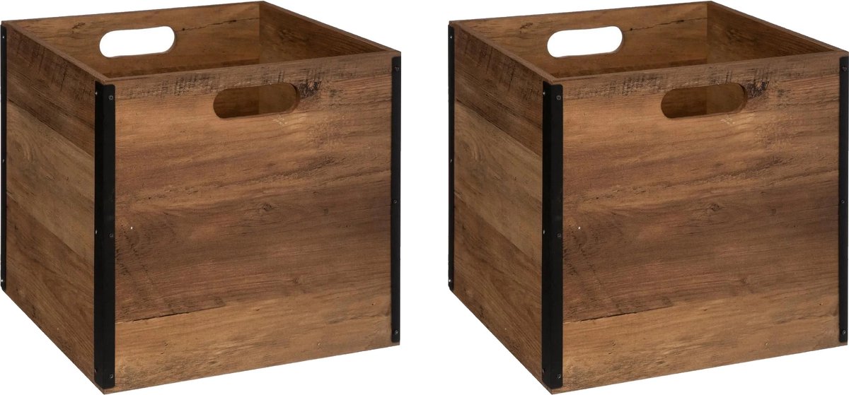 Kast opbergmand/kastmand - 2x - donkerbruin - 29 liter - mdf hout - 31 x 31 x 31 cm - inklapbaar