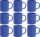 Koffie mokken/bekers - 10x - keramiek - met oor - blauw - 370 ml