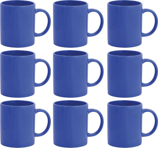 Koffie mokken/bekers - 10x - keramiek - met oor - blauw - 370 ml