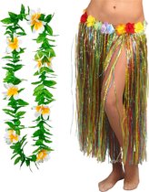 Toppers in concert - Hawaii verkleed rokje en bloemenkrans - volwassenen - multi - tropisch themafeest - hoela