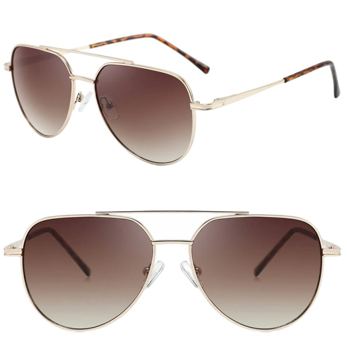 Fako Sunglasses® - Pilotenbril - Piloot Zonnebril - Heren Zonnebril - Dames Zonnebril - Model Clark - Goud - Bruin