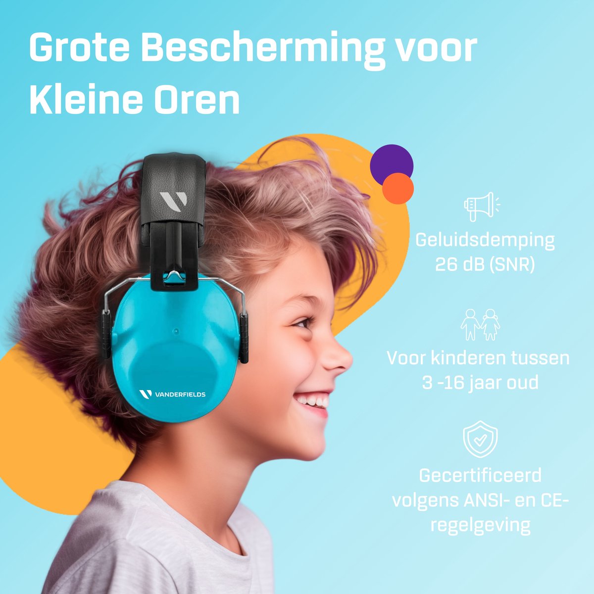 Vanderfields Gehoorbescherming Kinderen - Gehoorbeschermers Kinderen - Oorkappen Kinderen - 3-16 jaar - 26 dB - Licht Blauw - V-Star – foto 2