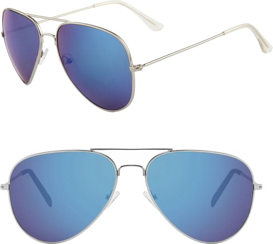Fako Fashion® - Piloten Zonnebril - Pilotenbril - Piloot Zonnebril - Heren Zonnebril - Dames Zonnebril - Zilver - Blauw van Fako Fashion® — afbeelding 2