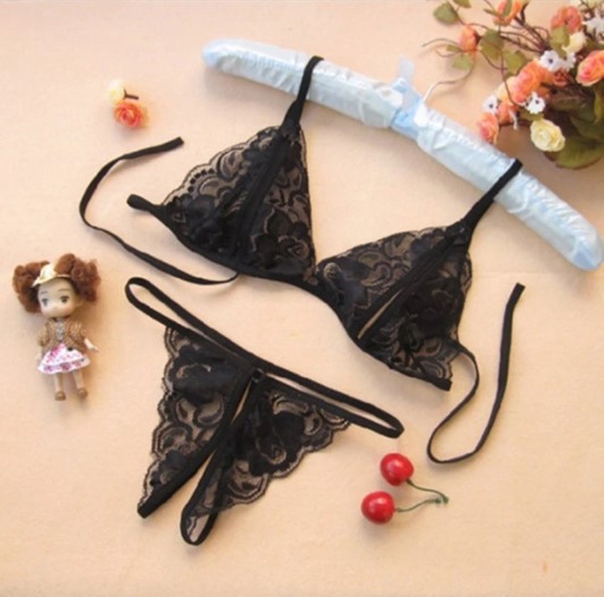 Goedkoopste Go Go Gadget - Valentijn Love Lust - Erotisch - Zwart Kanten Lingerie Setje - van Heble®