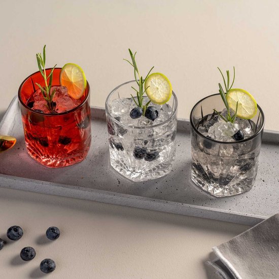 Leonardo Capri drinkglazen, set van 4, vaatwasserbestendige sapglazen met reliëf, facetgeslepen waterglas, drinkbeker van glas, 390 ml, 022777