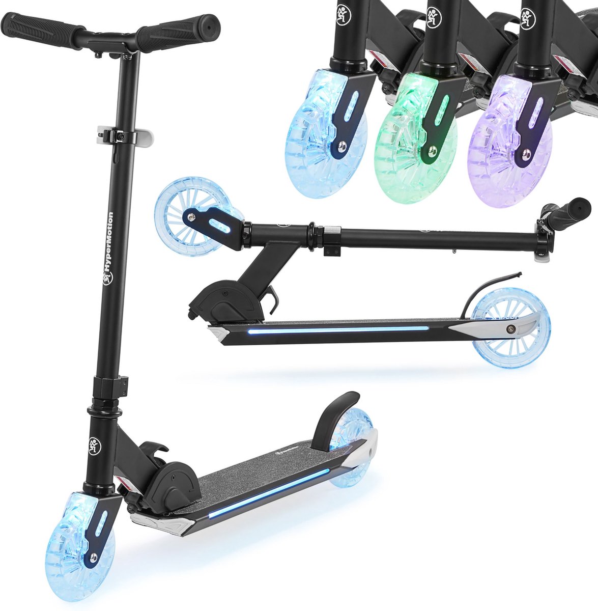 HyperMotion Kinderstep met LED wielen - Step voor kinderen vanaf 5 jaar - Stuur in hoogte verstelbaar - Opvouwbaar - Rubberen wielen - Max. belasting 50 kg - Flex-Fender rem