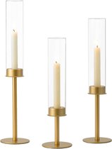 Kandelaar gouden kaarsenhouder staafkaars: 3 metalen staafkaarsenhouder goud met glazen cilinder zonder bodem voor spitse kaarsen, kandelaar voor kerstdecoratie woonkamer bruiloft eettafel