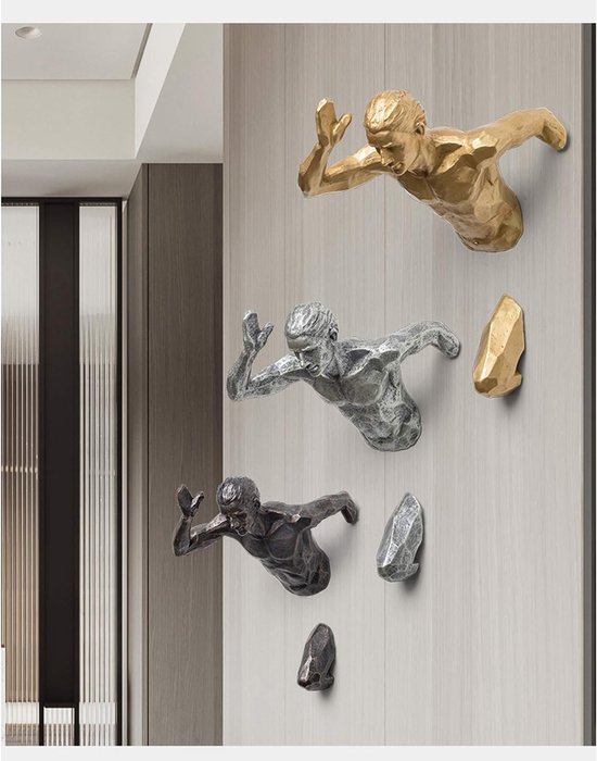 Wanddecoratie Sculptuur Klimmen Figuur Mannen Lopen Sculptuur Running Standbeeld Decoratieve Figuur 3D Muursculpturen Climing Standbeeld Muurdecoratie, Kunst Muur Opknoping Sculptuur Decoratie