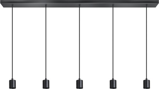 ETH Origin hanglamp balk 5x E27 1200x100x25mm 200cm kabel zwart zonder glas