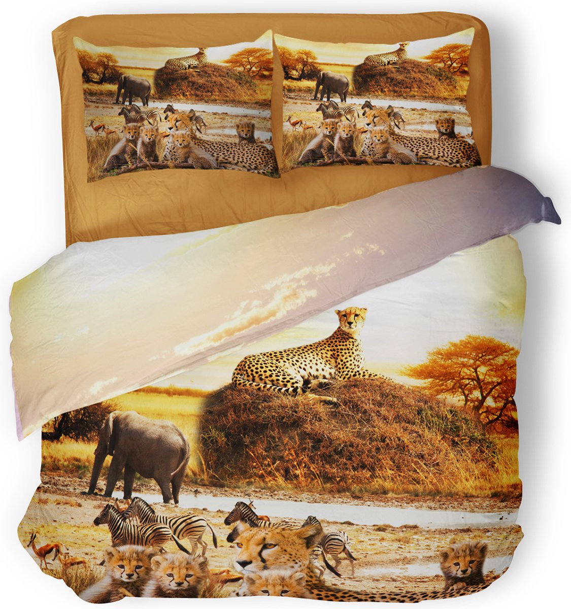 Eleganzzz Dekbedovertrek Safari Nature - naturel - Dekbedovertrek 240x200/220cm - Micropercal - Lits Jumeaux - Dekbedovertrekken - Dieren Dekbedovertrek