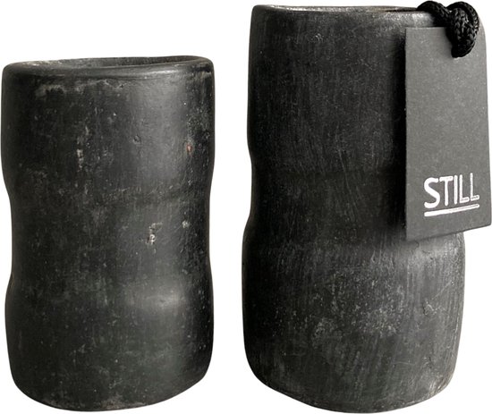 STILL Bougeoirs - Photophore - Noir Vintage - Zwart - Set de 2 - 6,5x11 cm et 6x9,5 cm
