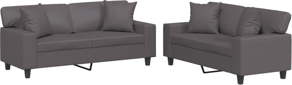 vidaXL - 2-delige - Loungeset - met - kussens - kunstleer - grijs
