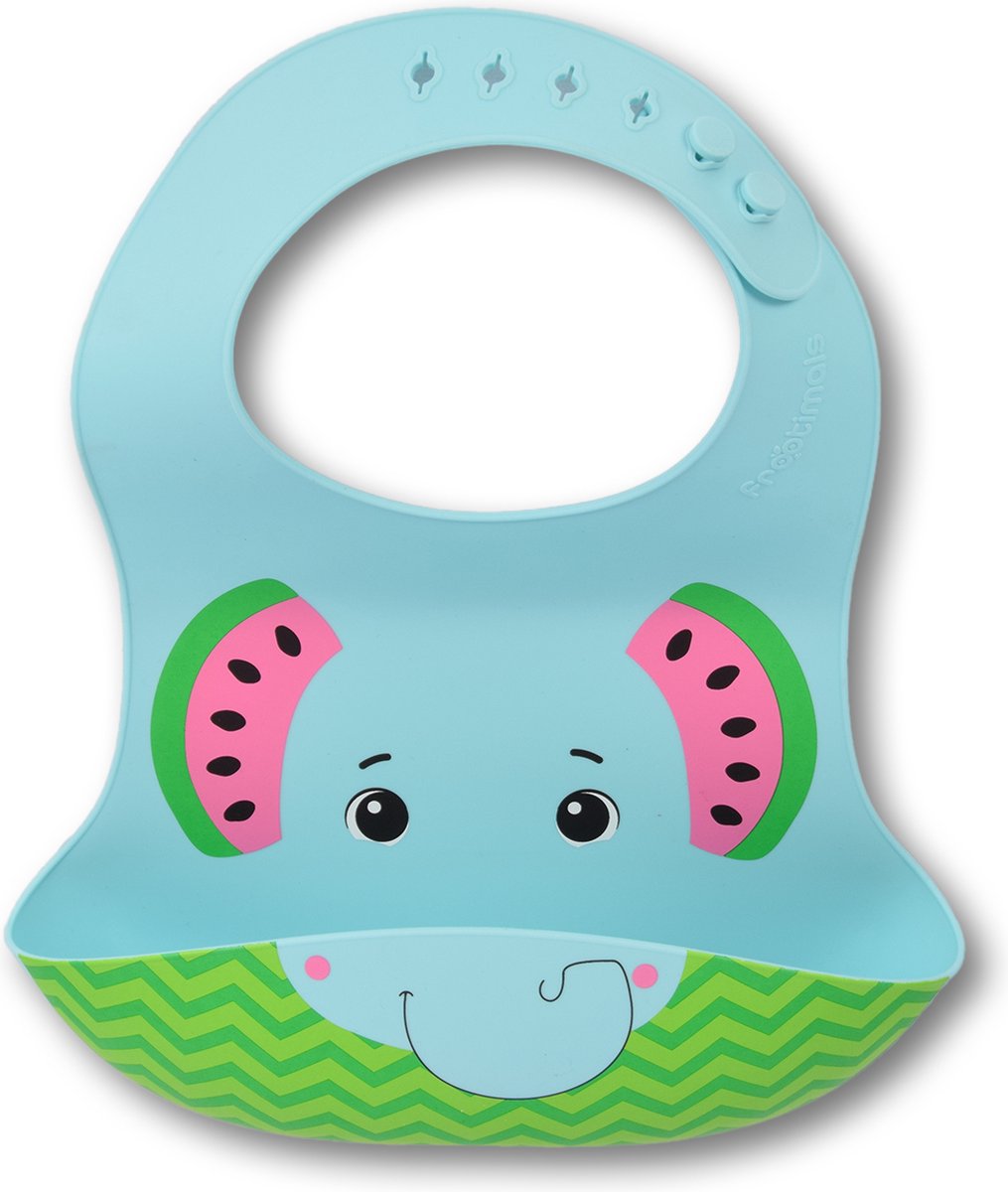 Goedkoopste Silicone Slabbetje met Opvangbakje | Blauw Olifantenmotief Bib | BPA-vrij - 27cm x 23cm | Geschikt Voor Baby's Van 6 Maanden En Ouder