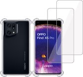 Hoesje + 2x Screenprotector geschikt voor OPPO Find X5 Pro – Tempered Glass - Extreme Shock Case Transparant
