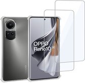 Geschikt voor OPPO Reno 10 - Hoesje + 2x Screenprotector – Gehard Glas Cover + Shock Proof Case – Transparant