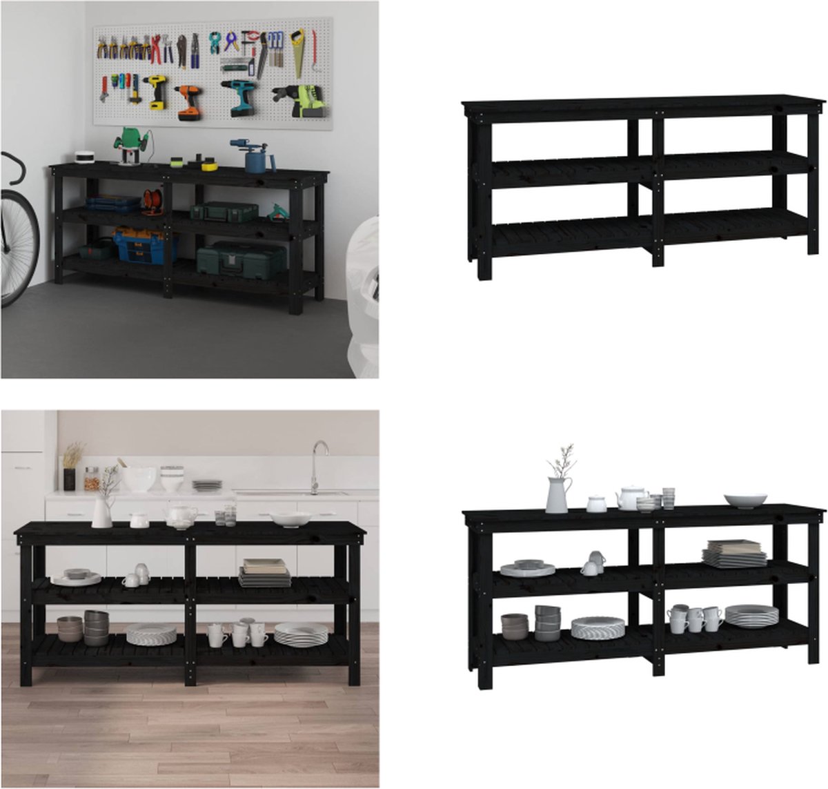 VidaXL werkbank 181x50x80 cm massief grenenhout zwart Werkbank Werkbanken Houten Werkbank Houten Werkbanken