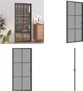 vidaXL Binnendeur 93x201-5 cm ESG-glas en aluminium zwart - Binnendeur - Binnendeuren - Deur - Deuren