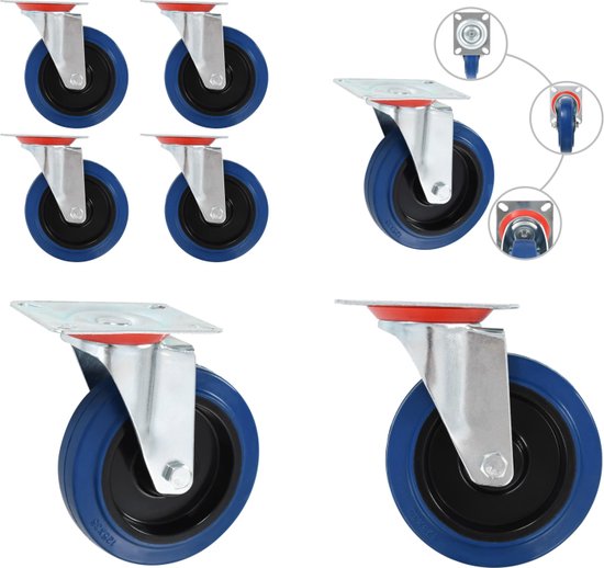 Zwenkwielen, zware zwenkwielen Industriële transportwielen, zwaar uitgevoerd wiel, meubelzwenkwielen met rem, trolley-demper-zwenkwiel, één wiel belastbaar 450 kg, offroad-type, 5-in-vast(Rotating,4in