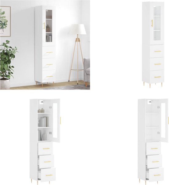 Hoge kast 57x35x90 cm bewerkt hout zwart