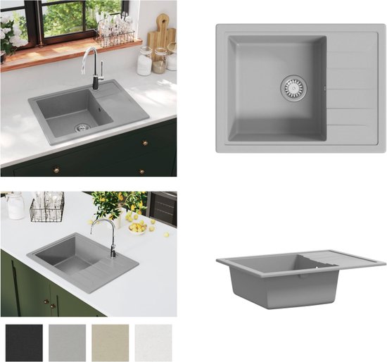 vidaXL Gootsteen Enkele Bak Graniet Wit Wasbak Wastafel Bassin Spoelbak Water