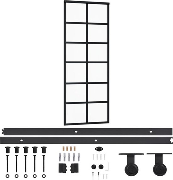 vidaXL Posuvné dveře se sadou kování černé 76x205 cm Tvrzené sklo