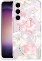 GSM Hoesje Geschikt voor Samsung Galaxy S24 Back Case TPU Siliconen Hoesje Doorzichtig Mooie Bloemen