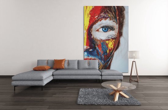 Canvas Schilderij - Vrouw Gezicht - Kleurrijk - 150x100x2 cm