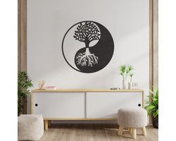 Wanddecoratie Yin Yang Levensboom - Muurdecoratie Levensboom - Muurdecoratie Hout - Wanddecoratie Hout - Muurdecoratie Woonkamer - Wanddecoratie Woonkamer - Wanddecoratie Industrieel - Wanddecoratie Dieren - Home Decor - Wall Line Art - 59 x 59 cm