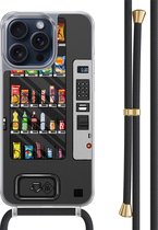 Casimoda® hoesje met zwart koord - Geschikt voor iPhone 15 Pro Max - Snoepautomaat - Afneembaar koord - TPU/polycarbonaat - Zwart